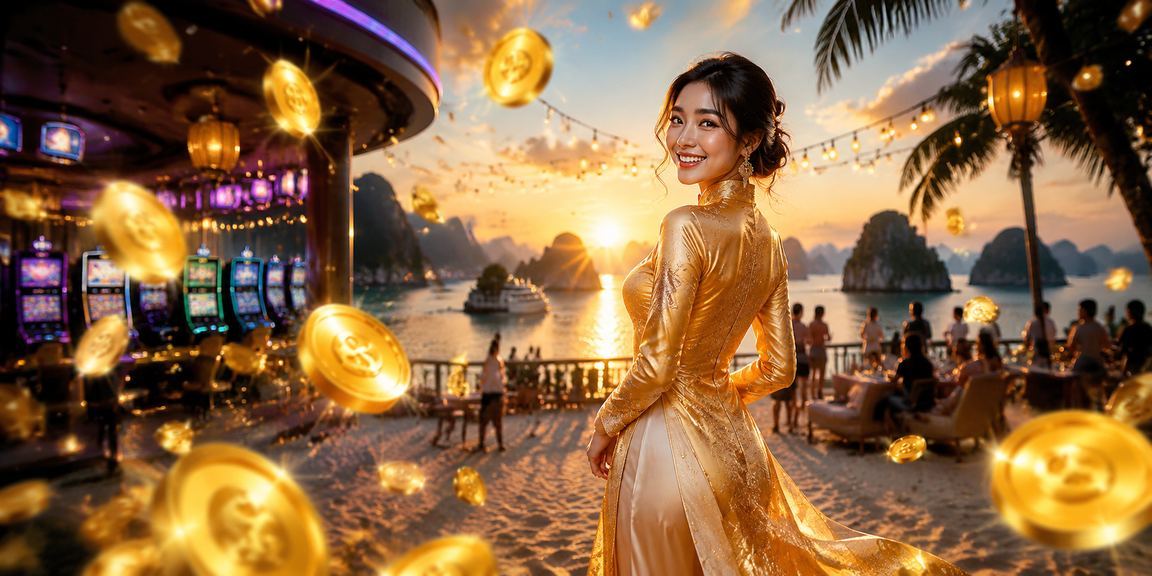 Thiếu nữ áo dài ngắm vịnh Hạ Long và truy cập nền tảng cá cược trực tuyến trên điện thoại