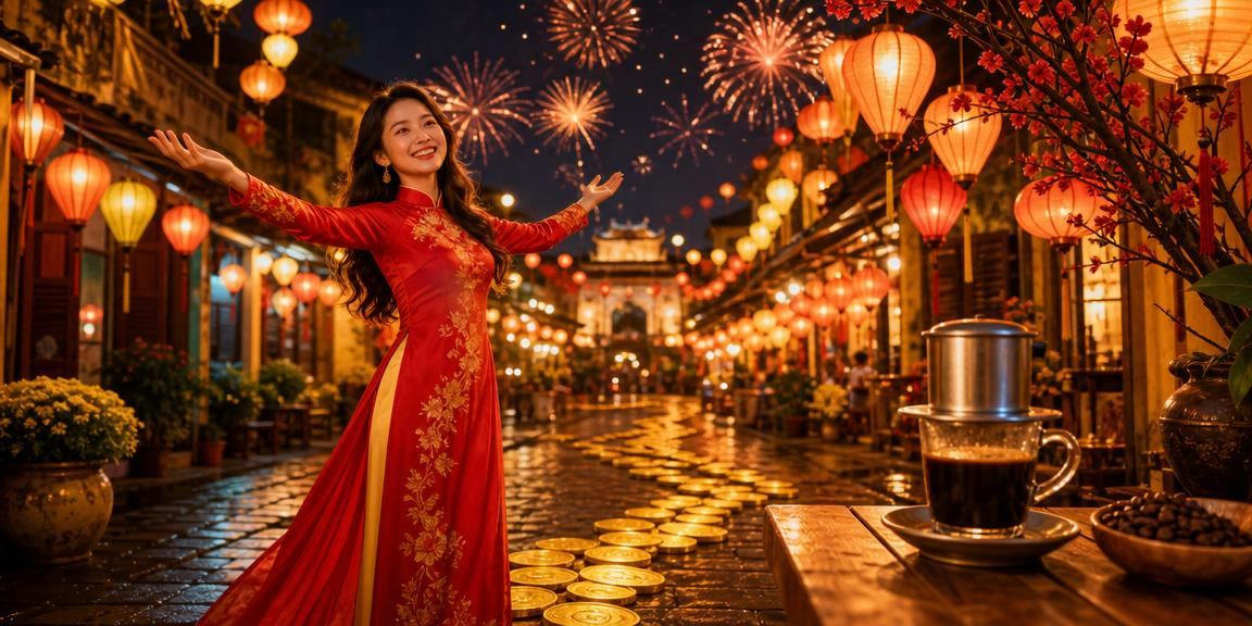Người dùng Hà Nội mặc áo dài kiểm tra tiền thưởng trên điện thoại tại quán cà phê